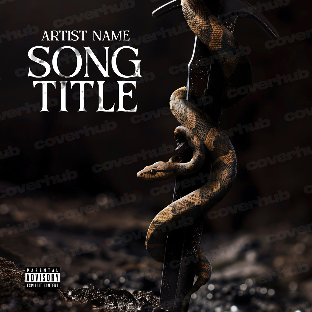 snake wrapped around a dagger stabbed into the ground on a dark grunge background, free album cover art mixtape single artwork free