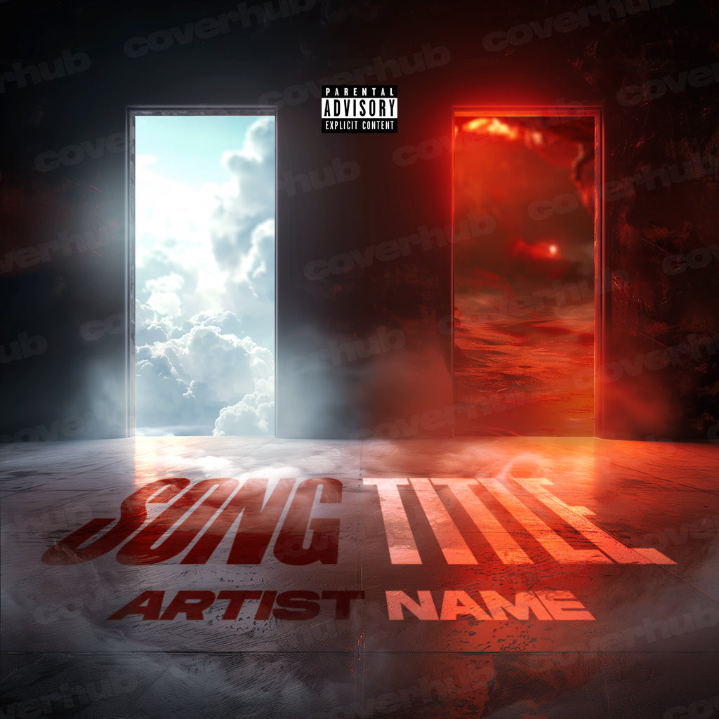 2 DOORS LEADING TO DIFFERENT PLACES ONE IS DARK AND ONE IS LIGHT, Template cover art album artwork free mixtape art