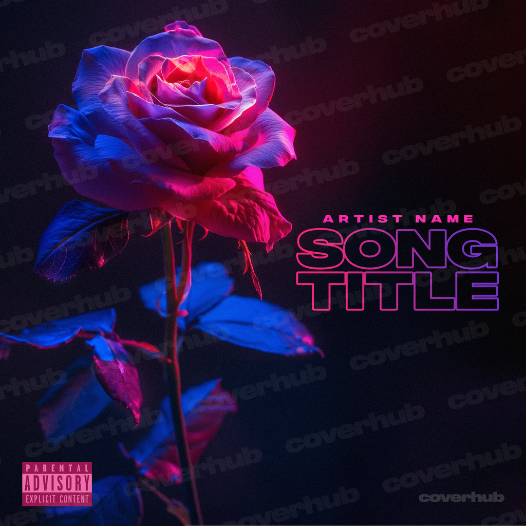 NEON COLOURFUL COLORFUL ROSE FLOWER STEM THORN PREMADE TEMPLATE ALBUM SINGLE COVER ART 