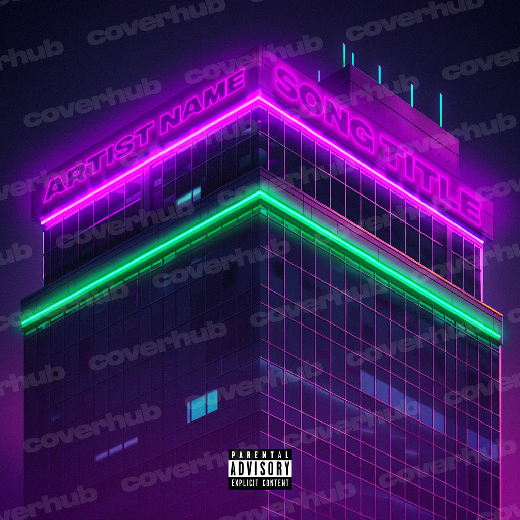 NEON BUILDING SKY SCRAPER CITY TOWER ALBUM COVER ART TEMPLATE PREMADE